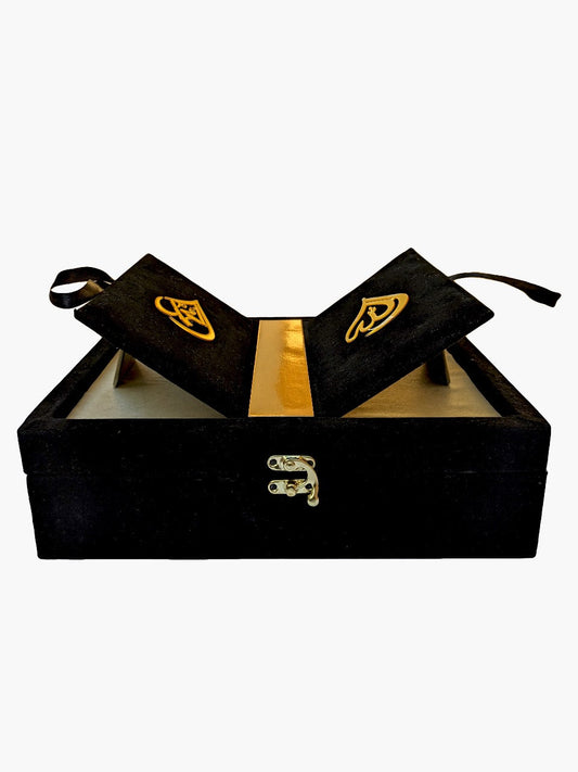 Black Velvet Quran Box with Rehal Design - Only Box (No Quran Included) - QURAN MARKAZ